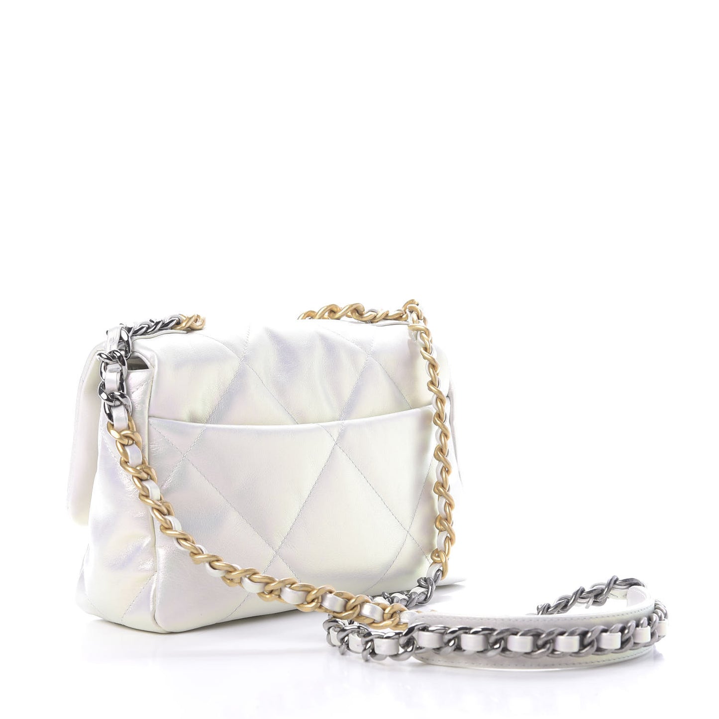 Iridescent Calfskin Quilted Medium 19 Flap White