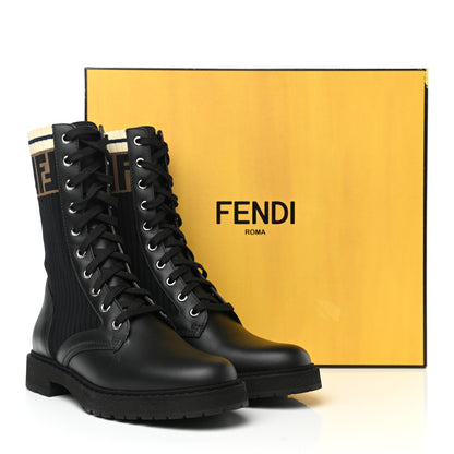 Fendi Calfskin Stretch Fabric Rockoko Biker Boots 38 Tobacco Black Marino 11 of 11
