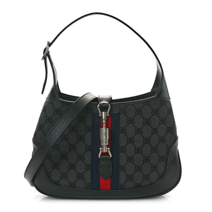 Gucci X BALENCIAGA BB Monogram Calfskin Web Small Jackie 1961 Hobo Black 1 of 10