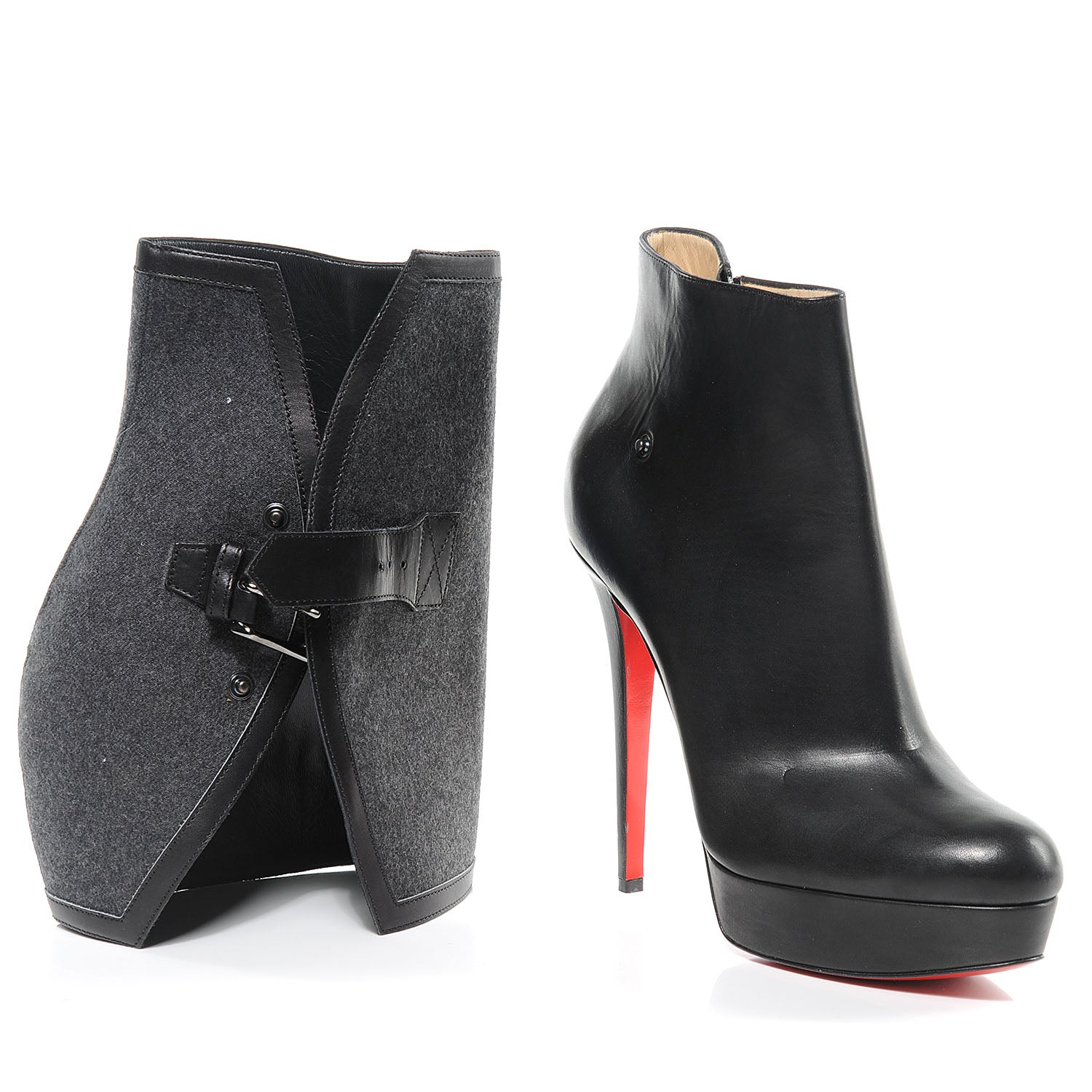 Christian Louboutin Leather Flannel Cuff Armony 140 Ankle Boots 41 Black Grey 2 of 7