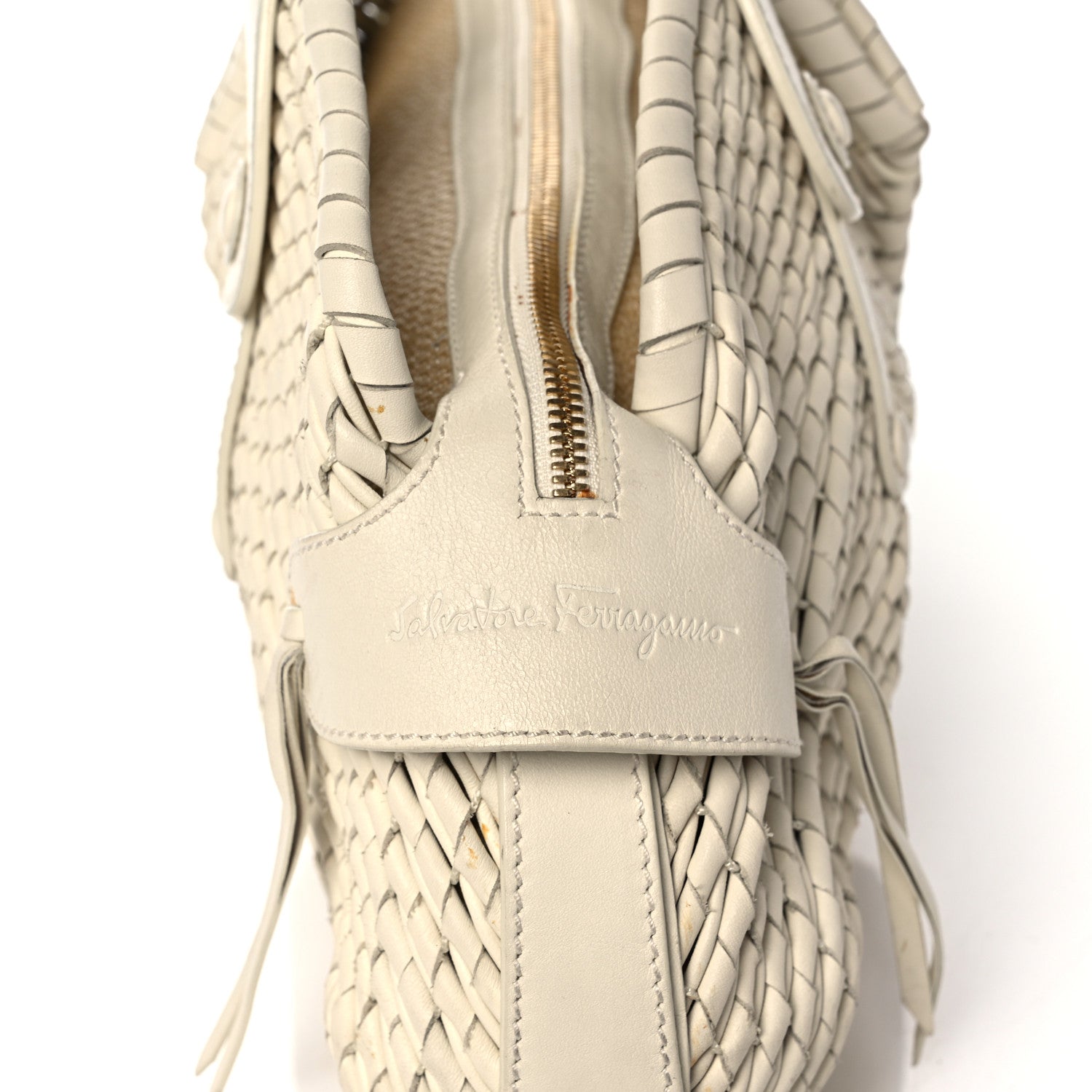 Salvatore Ferragamo Woven Calfskin Satchel White 10 of 17