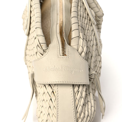 Salvatore Ferragamo Woven Calfskin Satchel White 10 of 17