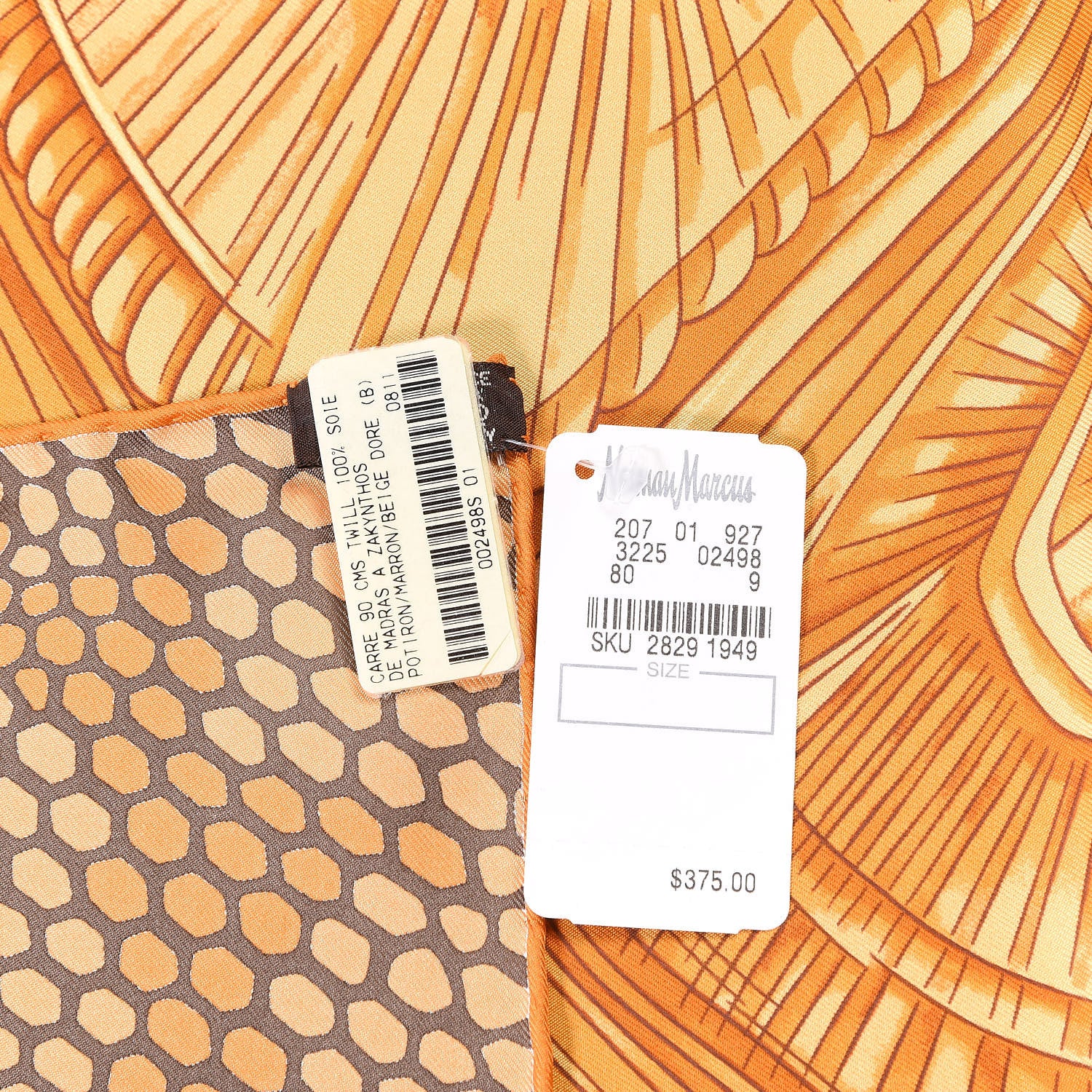 Hermes Silk De Madras A Zakynthos Scarf 90 Potiron Marron Beige Dore 6 of 6