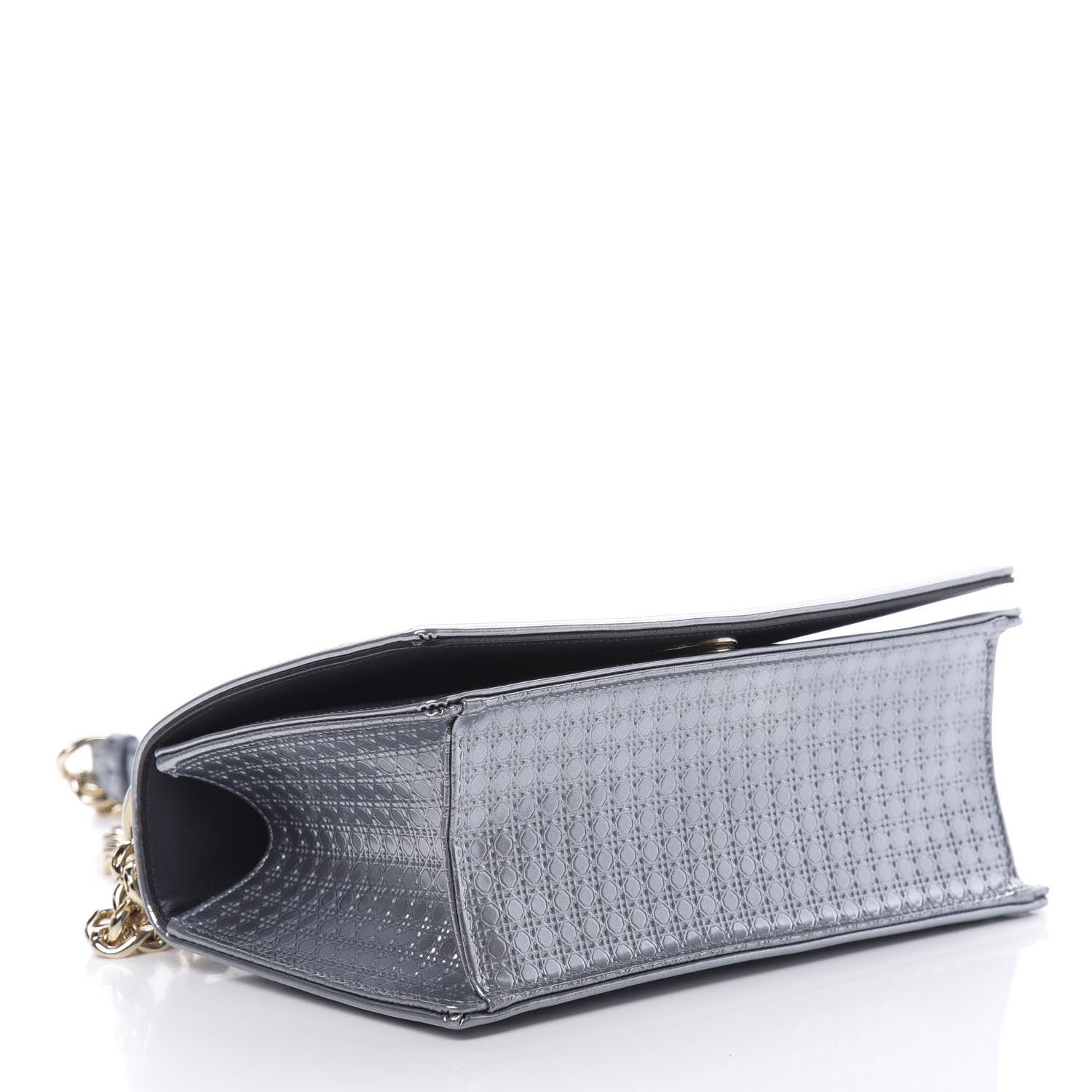 Christian Dior Metallic Patent Micro-Cannage Small Diorama Flap Bag Silver 5 of 13