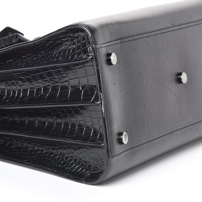 Saint Laurent Calfskin Crocodile Embossed Small Sac de Jour Black 7 of 10