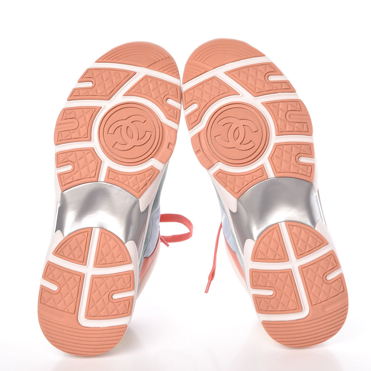 Nylon Lambskin Suede Calfskin CC Sneakers 40 Coral Light Blue White