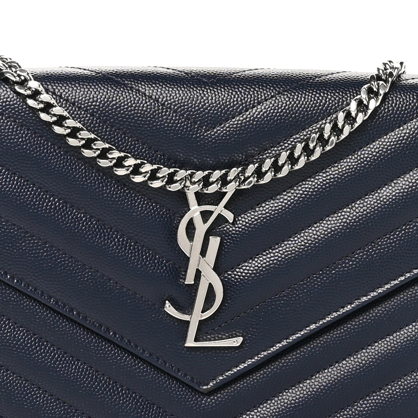 Grain De Poudre Matelasse Chevron Monogram Chain Wallet Deep Marine
