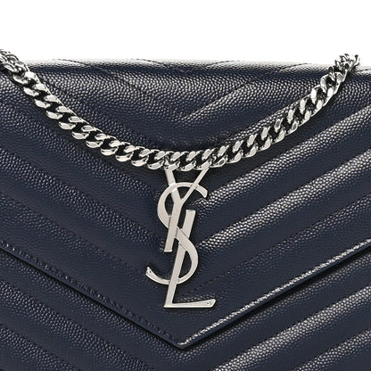 Saint Laurent Grain De Poudre Matelasse Chevron Monogram Chain Wallet Deep Marine 8 of 10