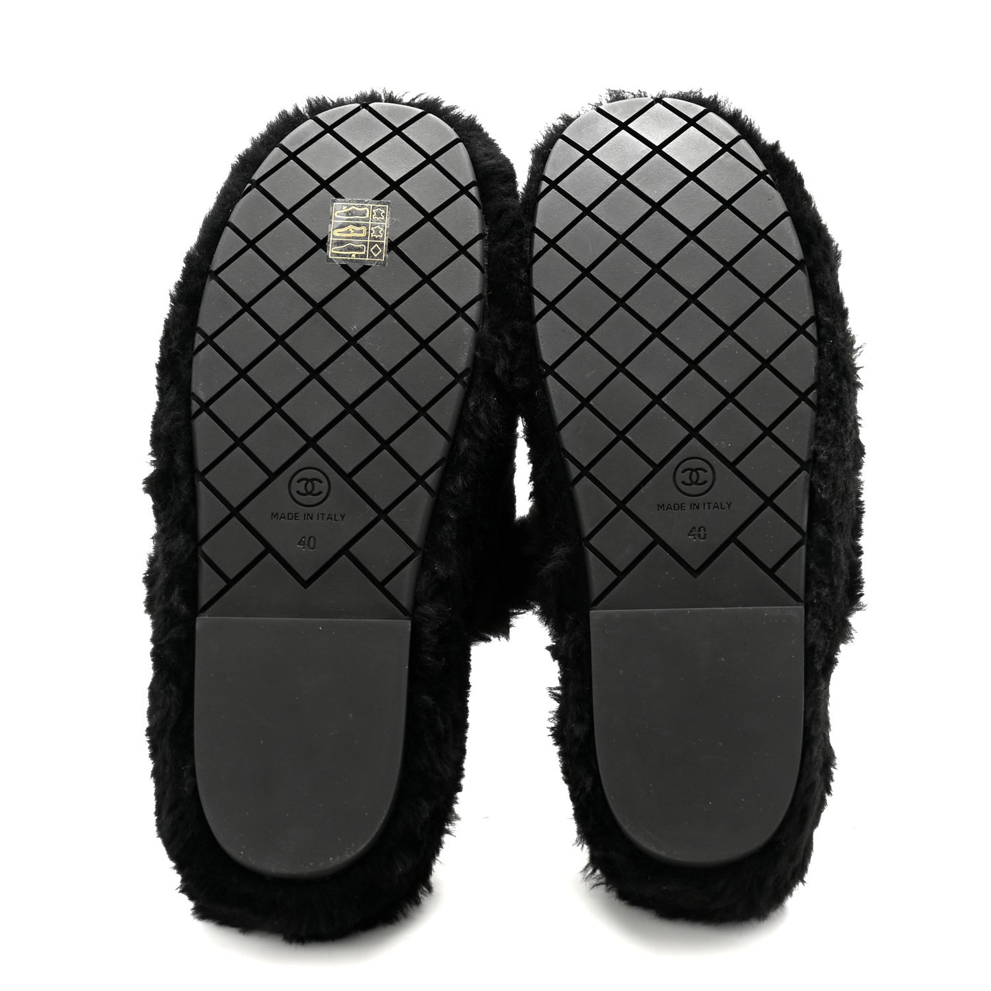 Shearling Lambskin CC Flat Mules 40 Black