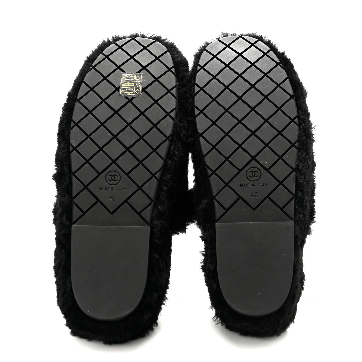 Chanel Shearling Lambskin CC Flat Mules 40 Black 5 of 15