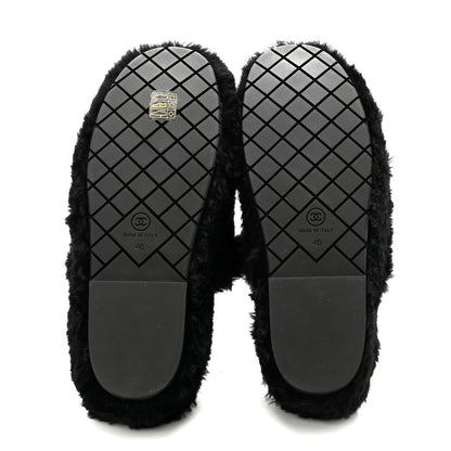 Chanel Shearling Lambskin CC Flat Mules 40 Black 5 of 15