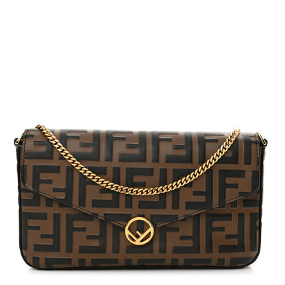 Fendi Vitello Soft F is Fendi Bi-Color FF 1974 Embossed Envelope Wallet On Chain with Pouches Maya Black 1 of 12