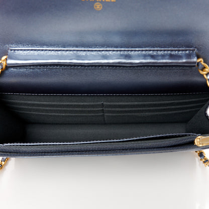 Chanel Metallic Lambskin Wallet On Chain WOC Dark Blue 5 of 12