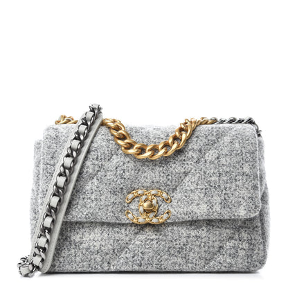 Chanel Tweed Quilted Medium Chanel 19 Flap Grey Ecru 1 of 12