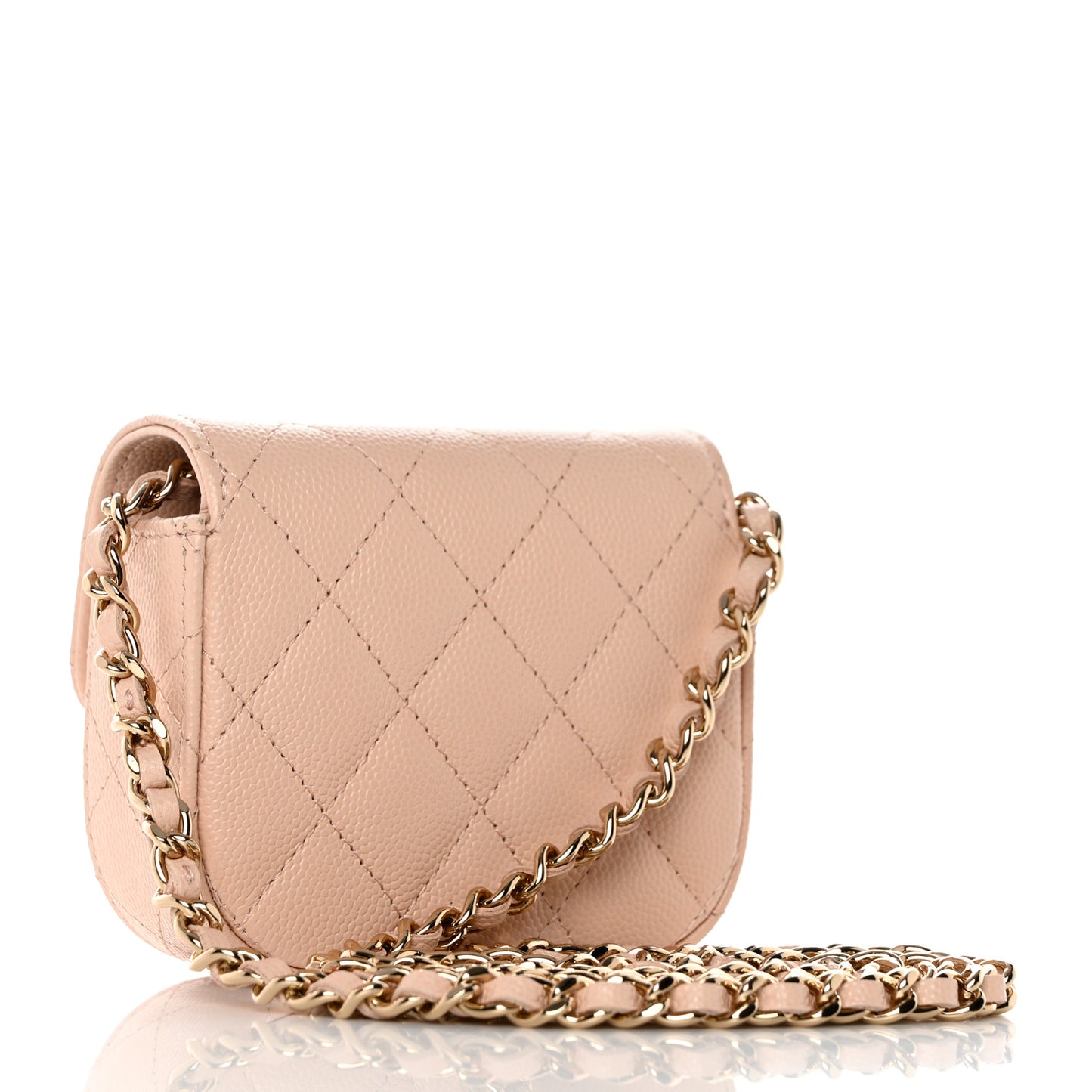 Caviar Quilted Mini Clutch With Chain Light Beige