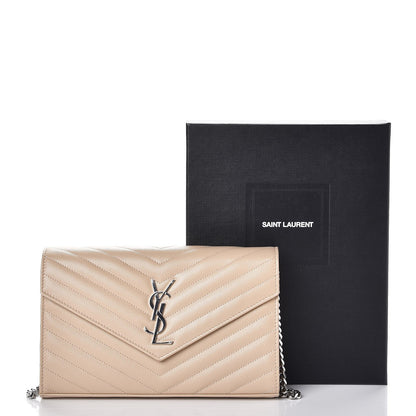 Saint Laurent Grain De Poudre Matelasse Chevron Monogram Chain Wallet Nude Powder 8 of 8