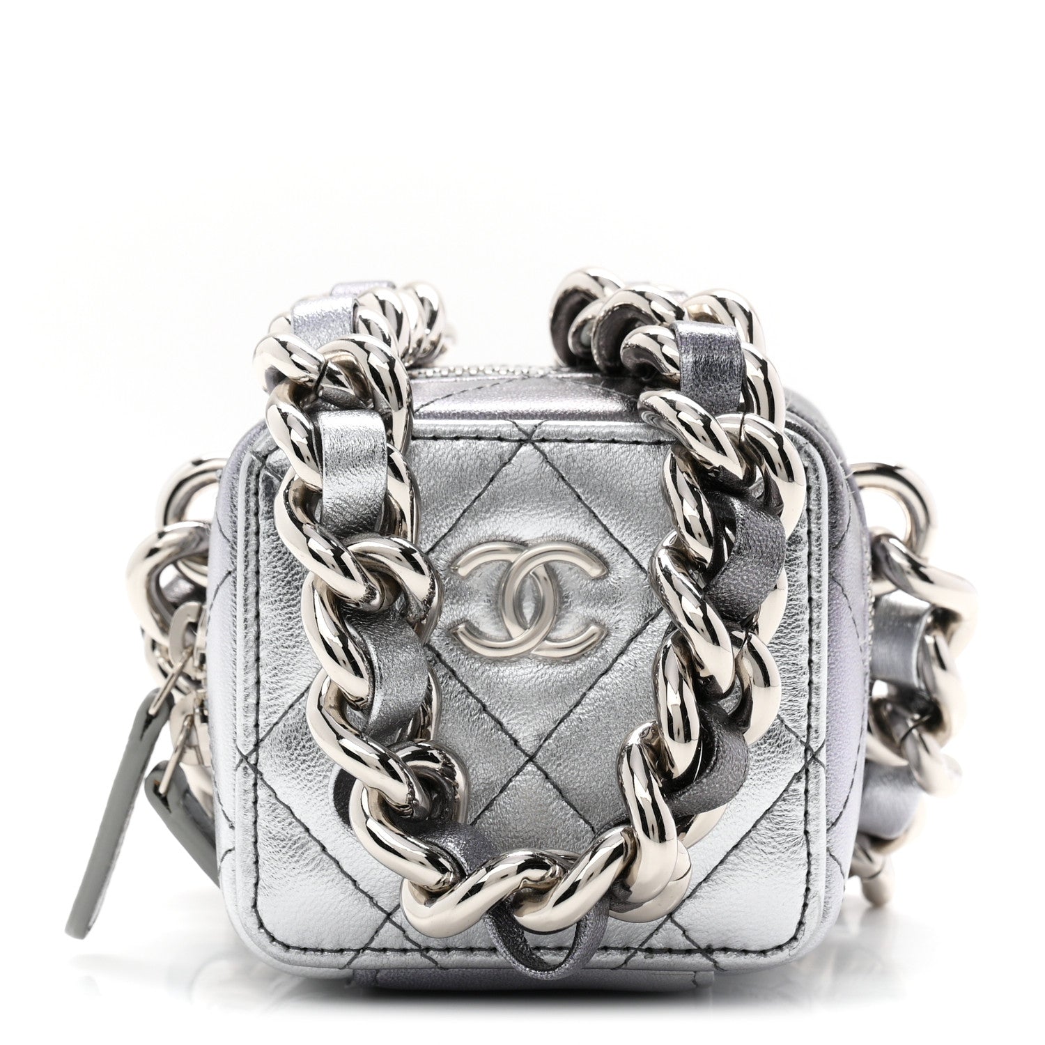 Chanel Gradient Metallic Lambskin Quilted Coco Punk Cube Clutch With Chain Silver Black 1 of 10