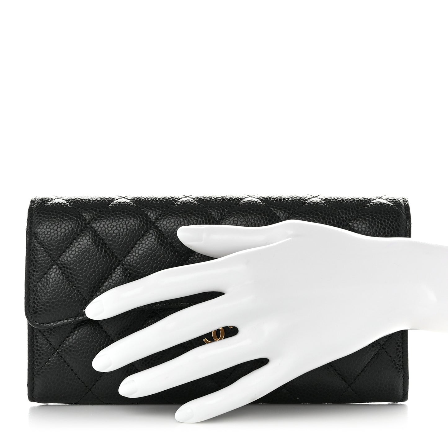 Caviar Quilted Large Gusset Flap Wallet Black