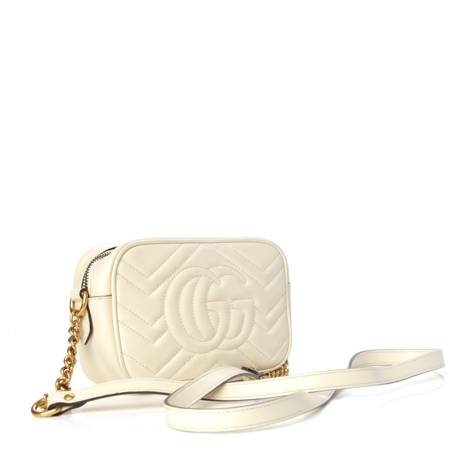 Gucci Calfskin Matelasse Mini GG Marmont Chain Shoulder Bag White 3 of 10
