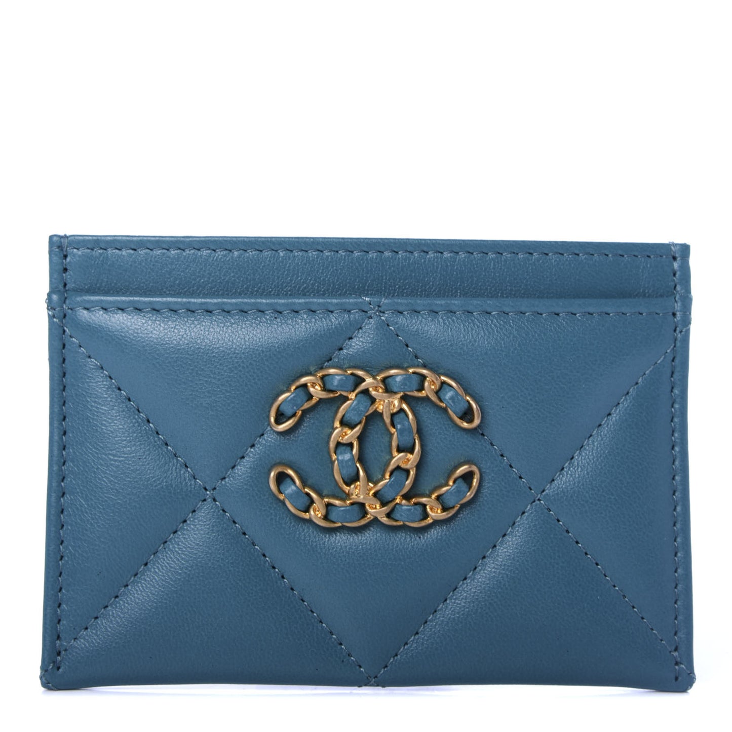 Lambskin Quilted 19 Card Holder Turquoise