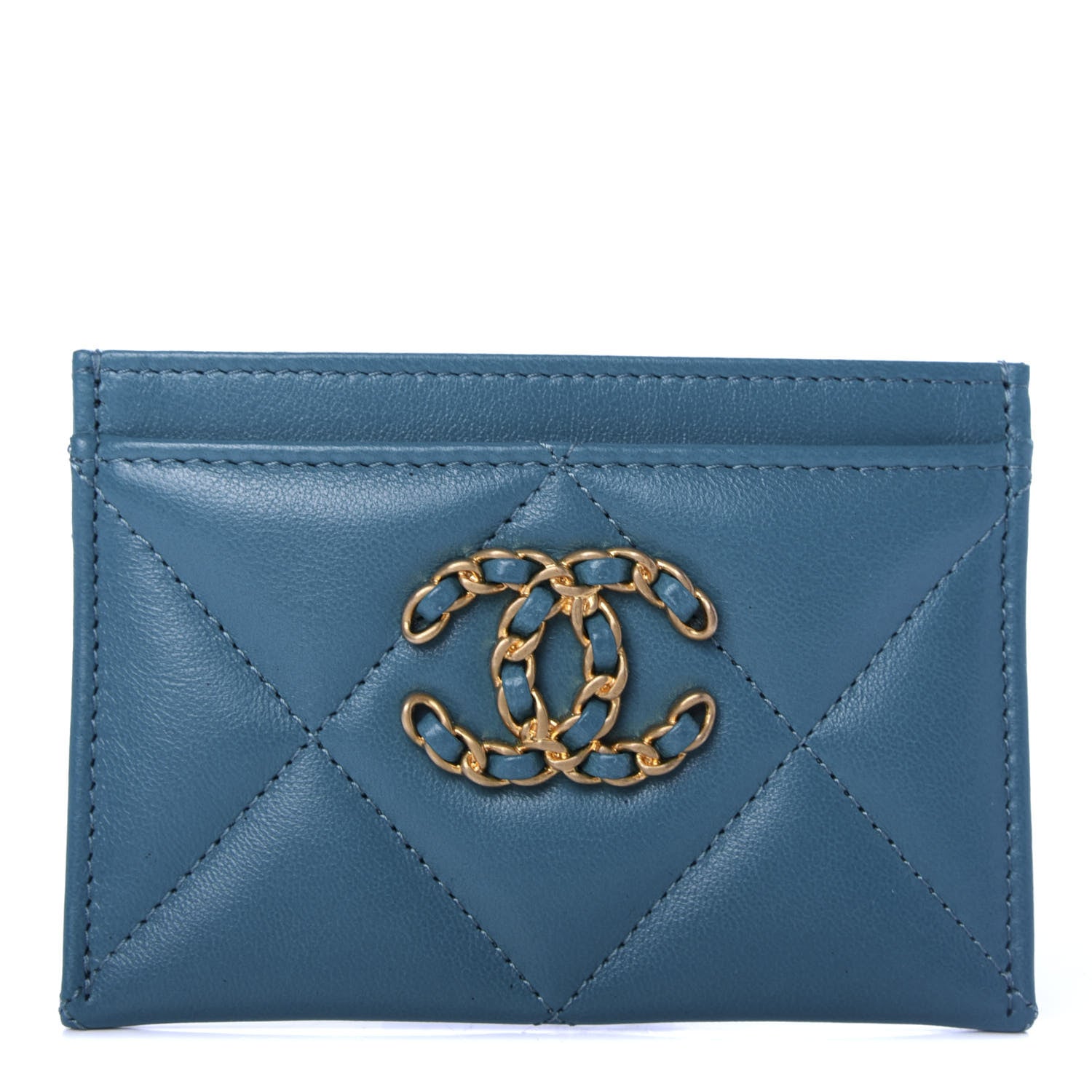 Chanel Lambskin Quilted 19 Card Holder Turquoise 1 of 9