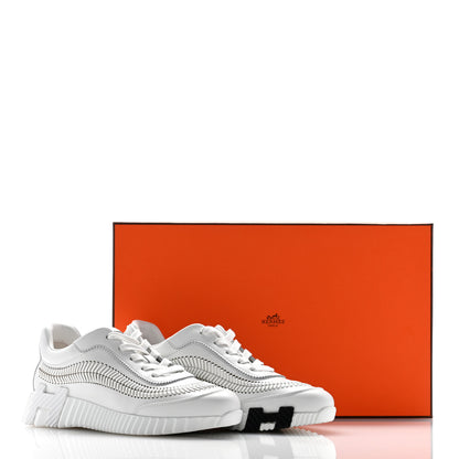 Hermes Calfskin Herringbone Braided Bouncing Sneakers 37 White 9 of 9