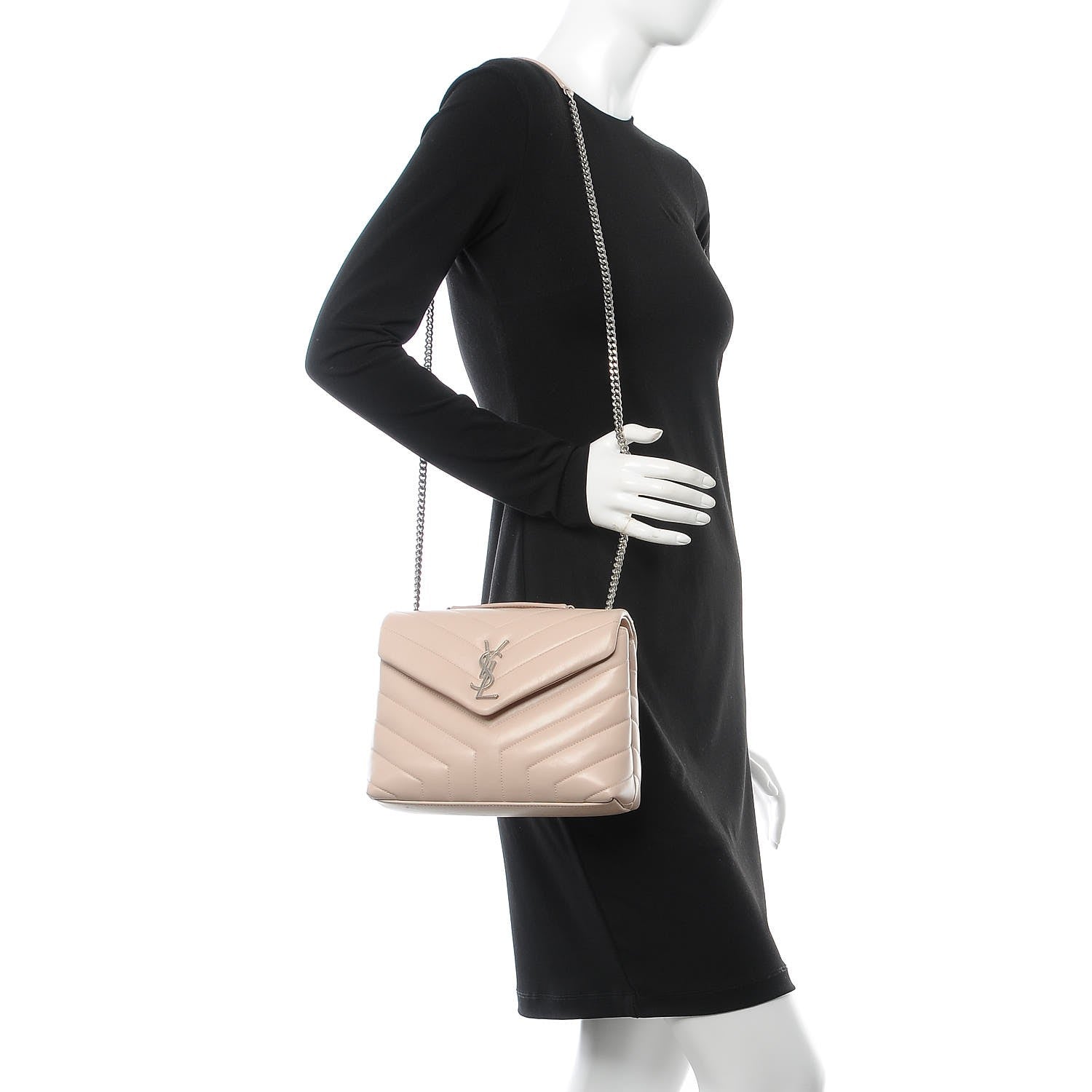 Saint Laurent Calfskin Y Quilted Monogram Small Loulou Chain Satchel Rose Antic 2 of 9