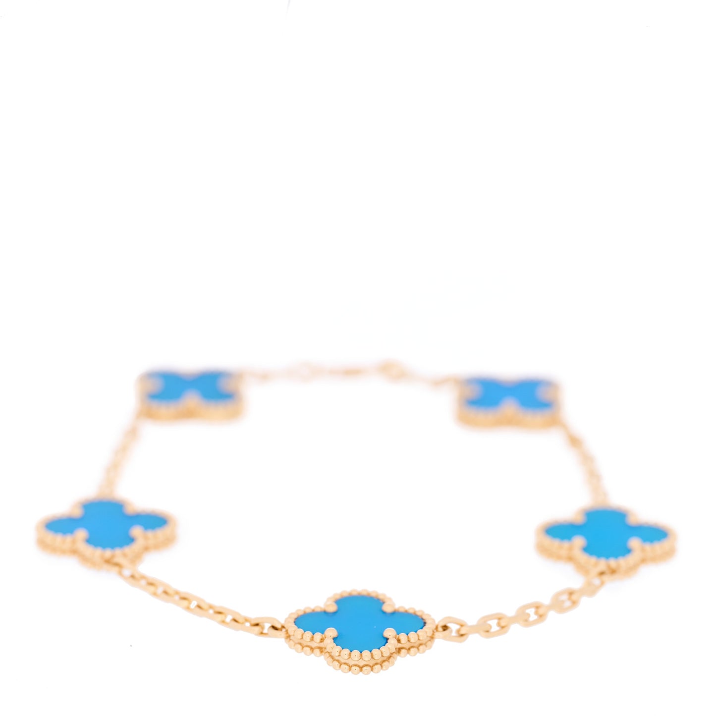 18K Yellow Gold Blue Agate 5 Motifs Vintage Alhambra Bracelet