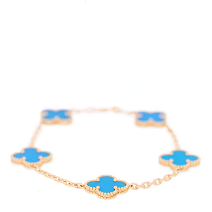 Van Cleef & Arpels 18K Yellow Gold Blue Agate 5 Motifs Vintage Alhambra Bracelet 1 of 3