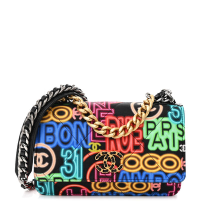 Chanel Fabric Printed Chanel 19 Wallet On Chain WOC Black Multicolor 1 of 17