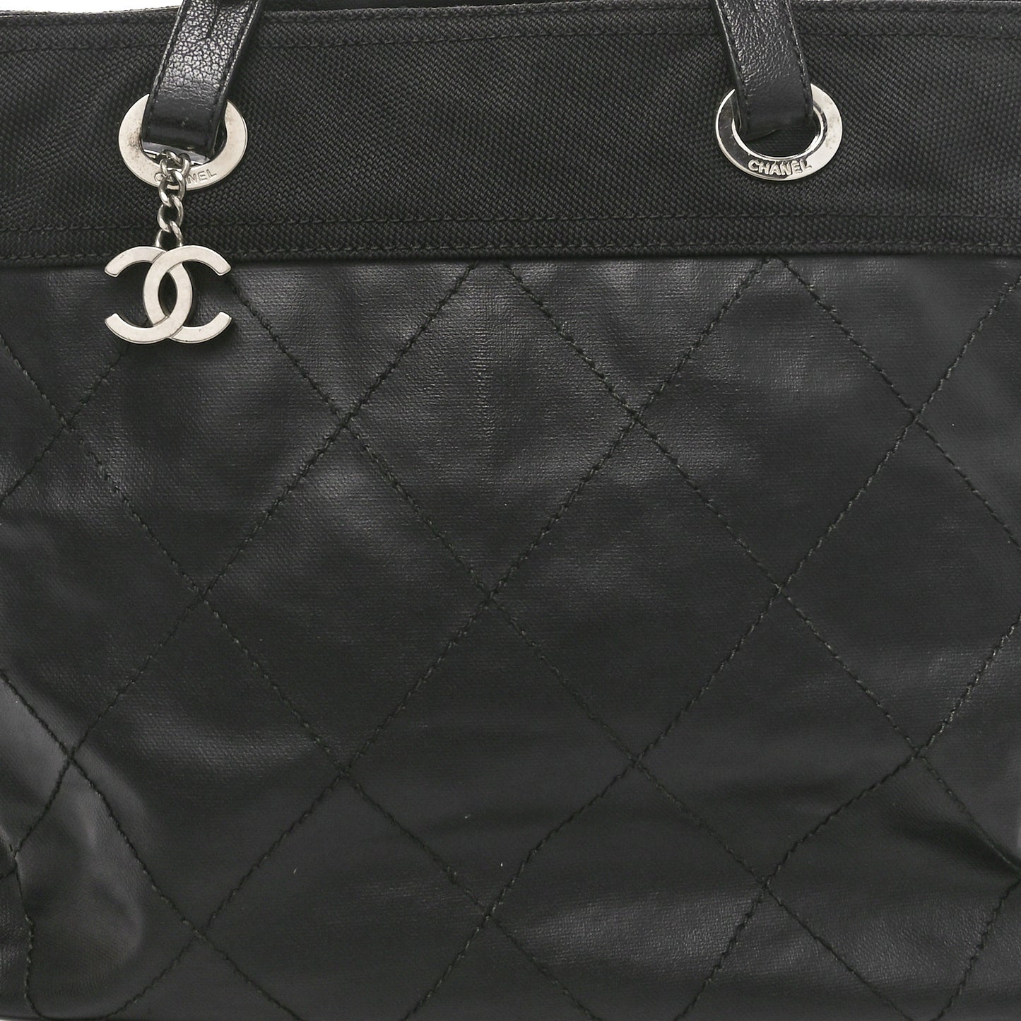 Coated Canvas Quilted Large Paris Biarritz Tote Black