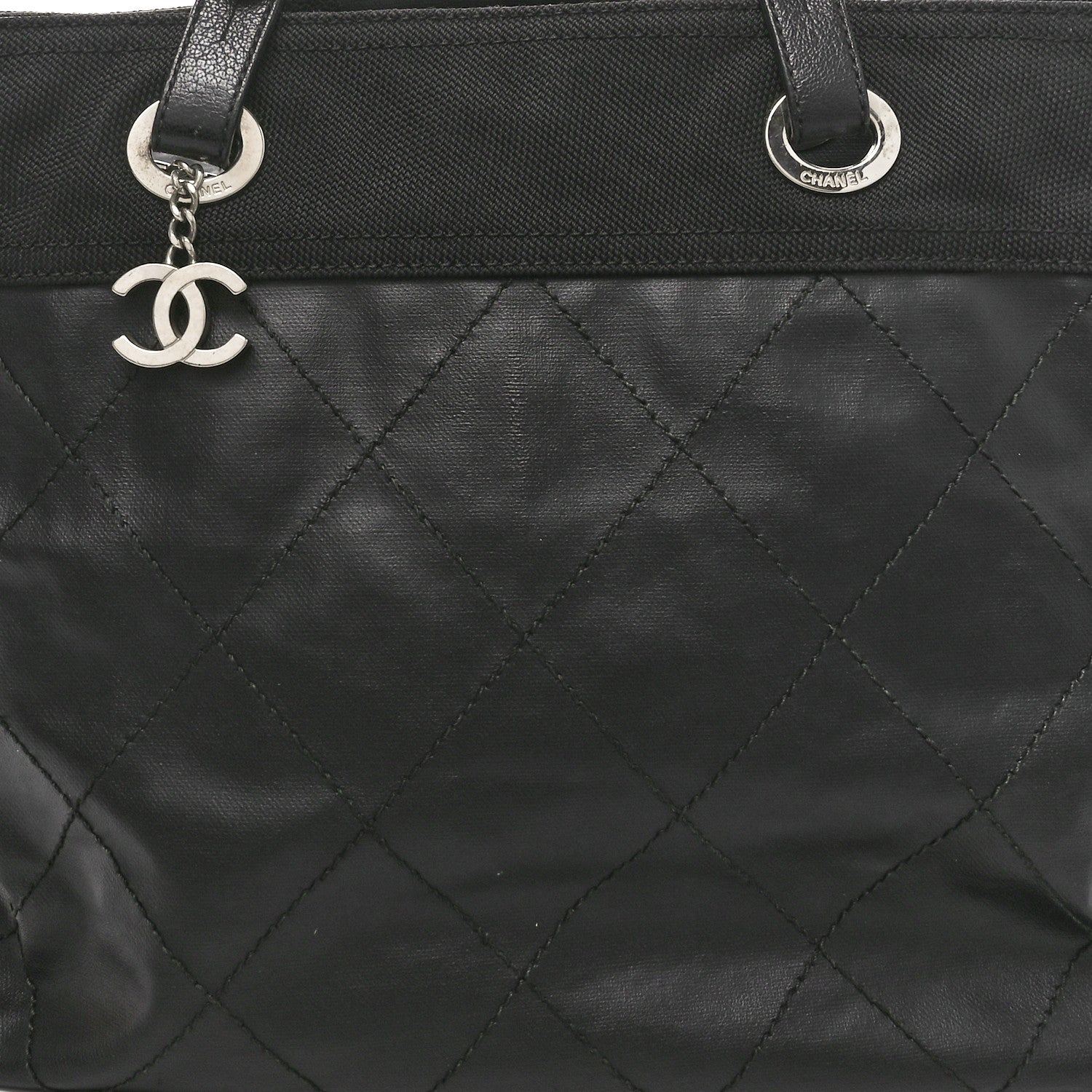Chanel Coated Canvas Quilted Large Paris Biarritz Tote Black 8 of 10
