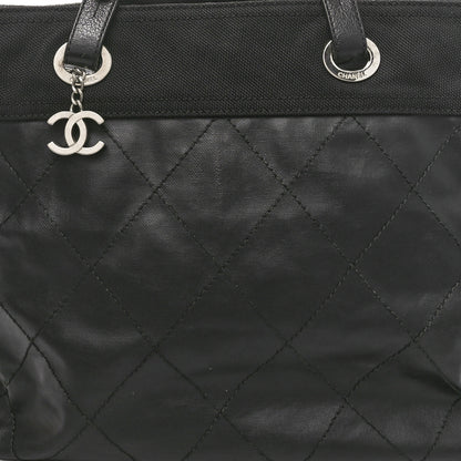 Chanel Coated Canvas Quilted Large Paris Biarritz Tote Black 8 of 10