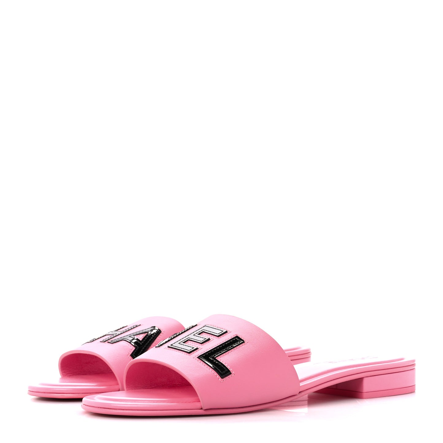 Calfskin Patent Calfskin Logo Mules 41 Pink Black