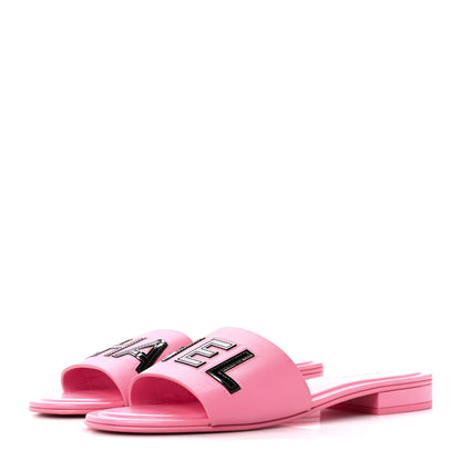 Chanel Calfskin Patent Calfskin Logo Mules 41 Pink Black 3 of 9