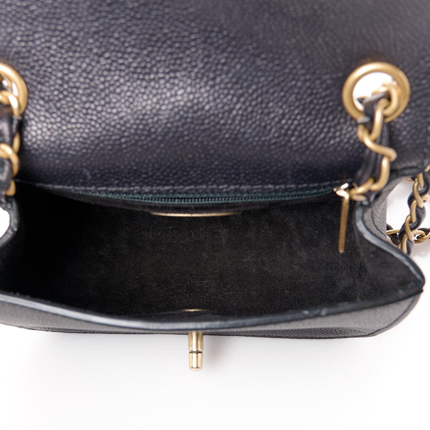Grained Calfskin Mini Square Classic Pure Flap Black
