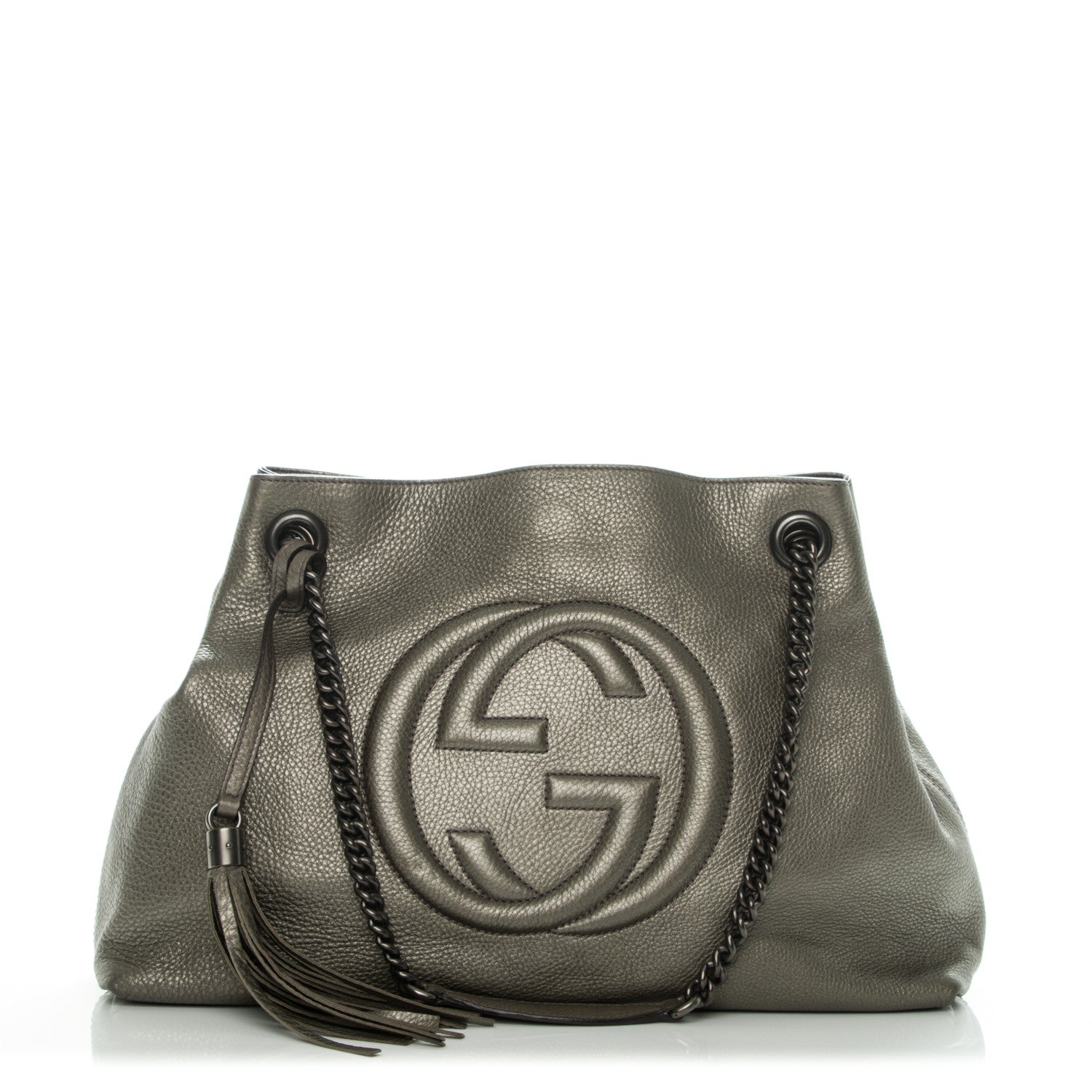 Gucci Metallic Pebbled Calfskin Medium Soho Chain Shoulder Bag Sasso 1 of 7