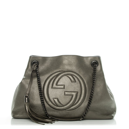 Gucci Metallic Pebbled Calfskin Medium Soho Chain Shoulder Bag Sasso 1 of 7