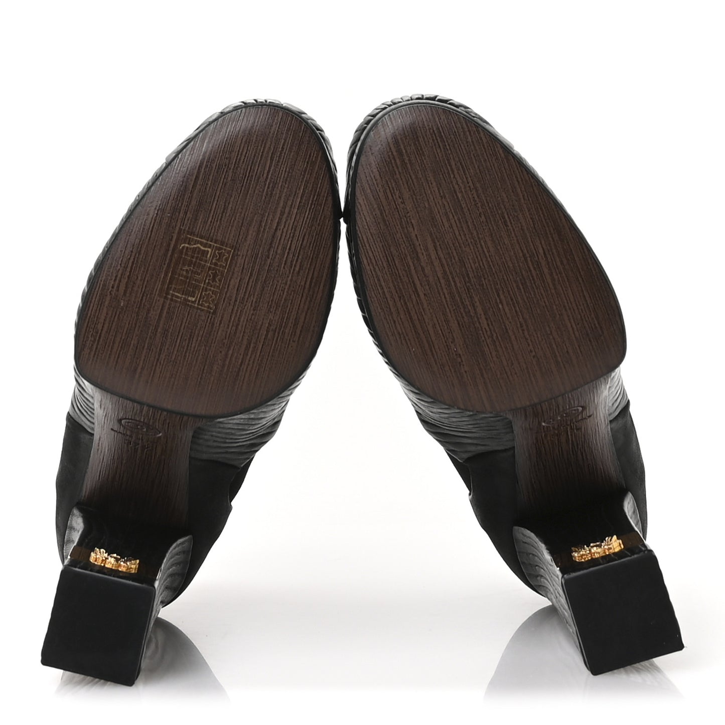 Wax Suede Wood Effect Calfskin Platform Ankle Boots 37.5 Black