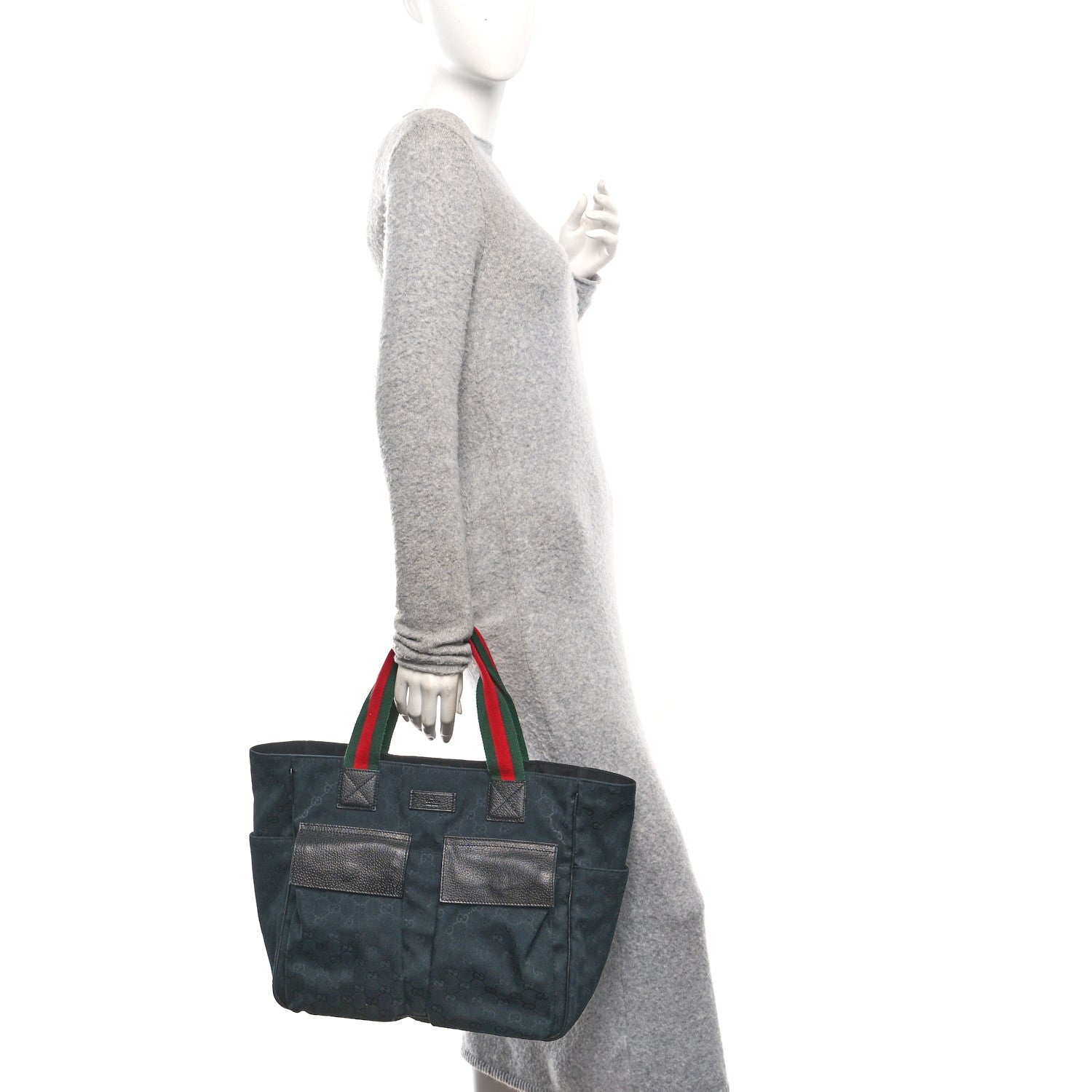Gucci GG Monogram Medium Web Handle Double Pocket Tote Black 2 of 10