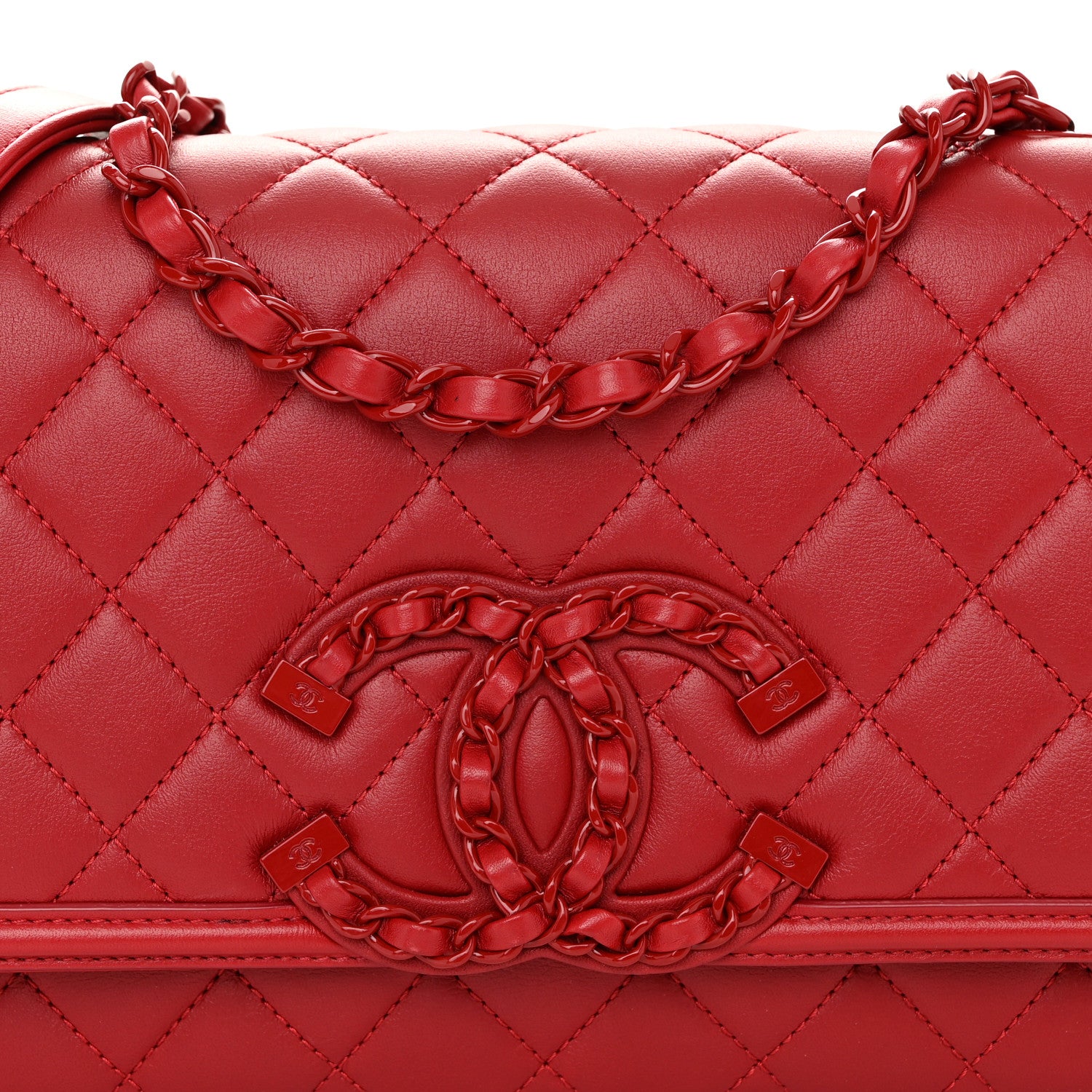 Chanel Calfskin Quilted Medium CC Filigree Flap Red 8 of 10