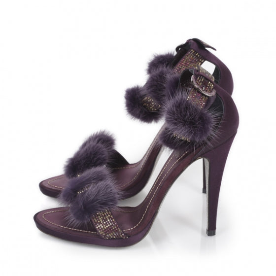 FASHIONPHILE RENECAOVILLASwarovskiCrystalMinkPlatformSandals40 2 of 9