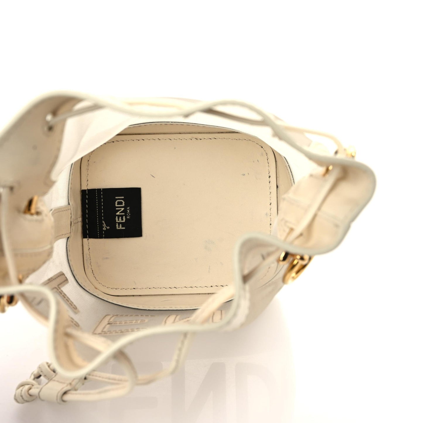 Mesh Vitello King F is Fendi Logo Embroidered Mini Mon Tresor Bucket Bag Sabbia White Ice