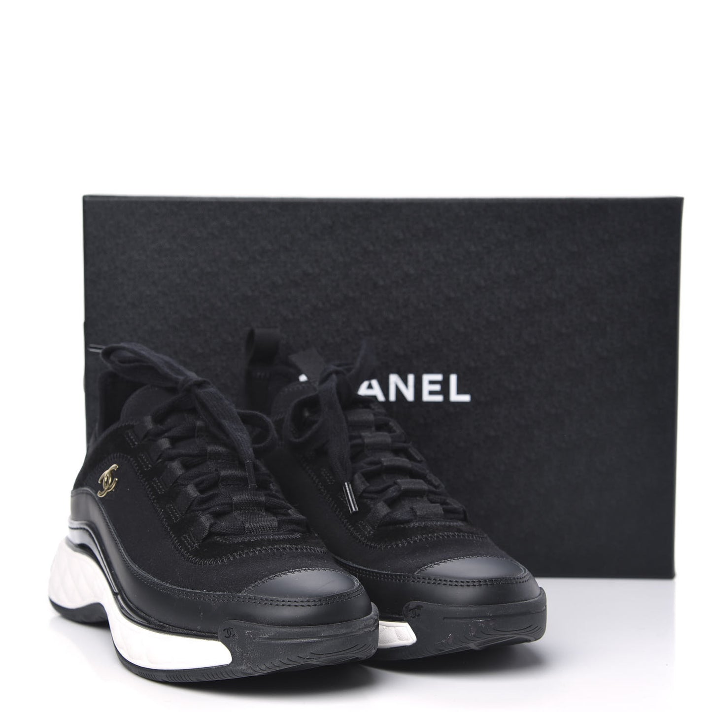 Velvet Calfskin Mixed Fibers CC Sneakers 36.5 Black