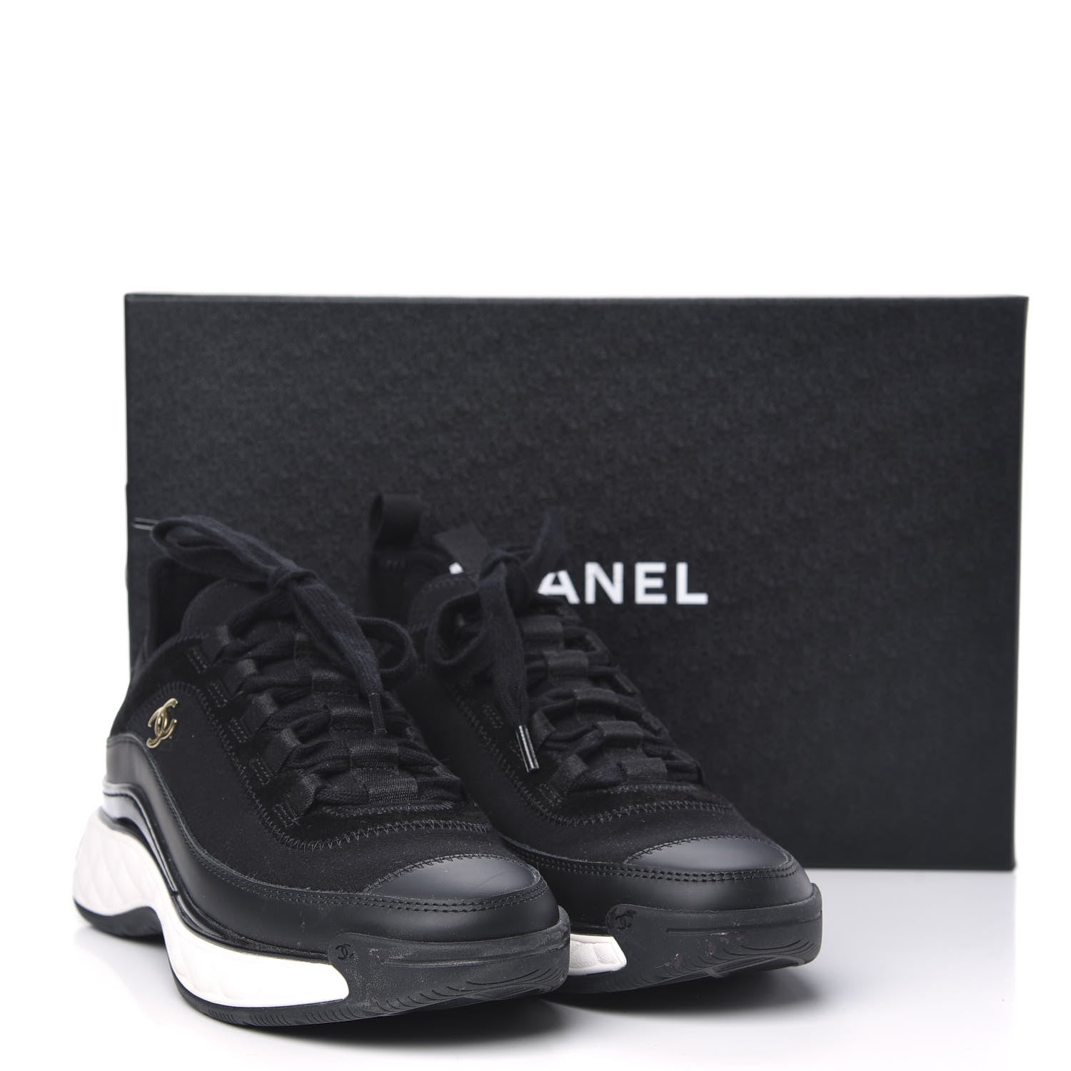 Chanel Velvet Calfskin Mixed Fibers CC Sneakers 36.5 Black 8 of 8