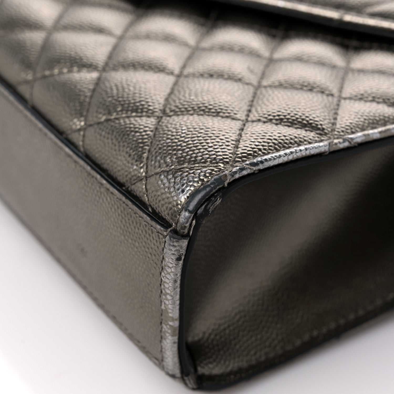 Saint Laurent Metallic Grain De Poudre Textured Mixed Matelasse Triquilt Medium Monogram Satchel Piombo 8 of 15