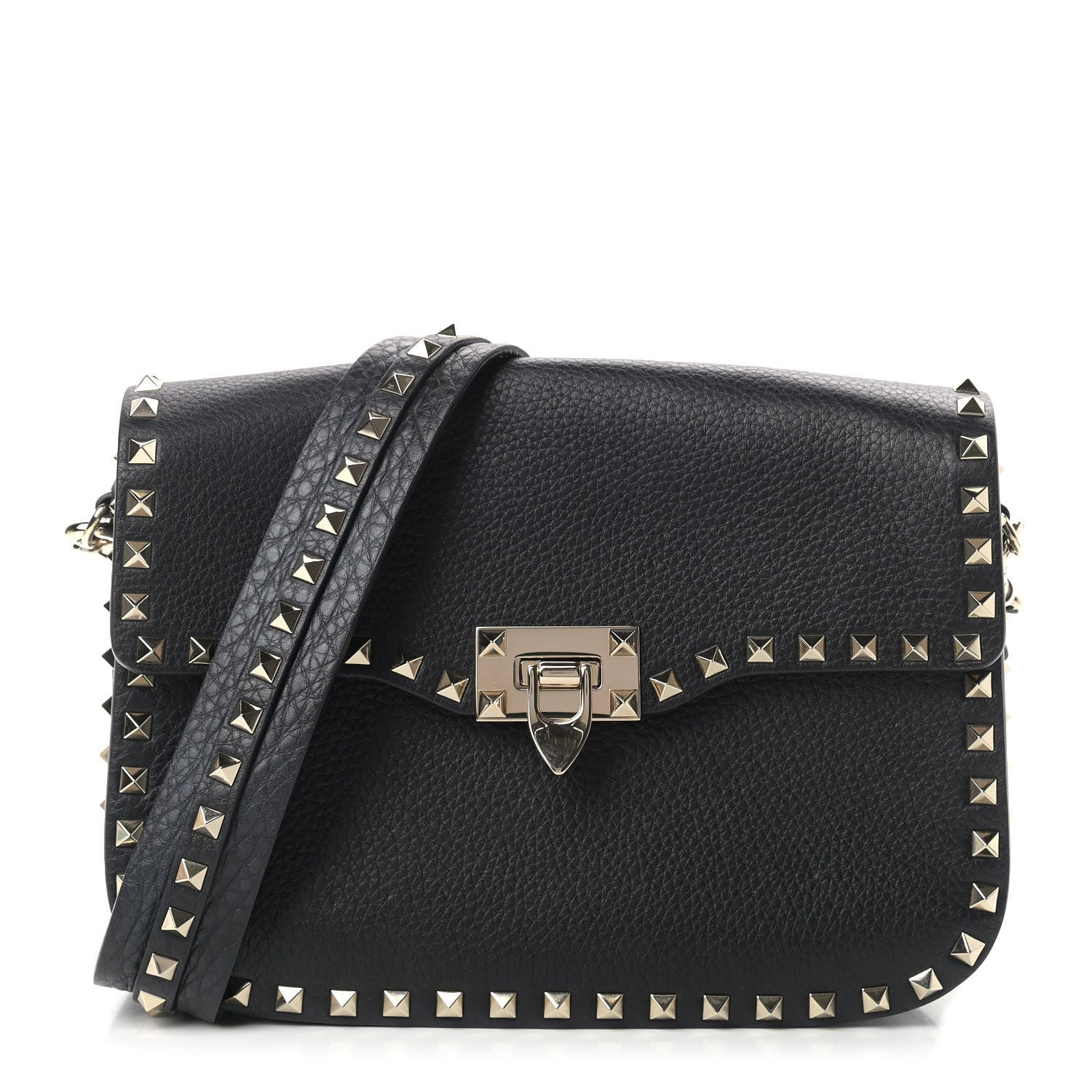 Valentino Garavani Pebbled Calfskin Medium Rockstud Flap Saddle Bag Black 1 of 9