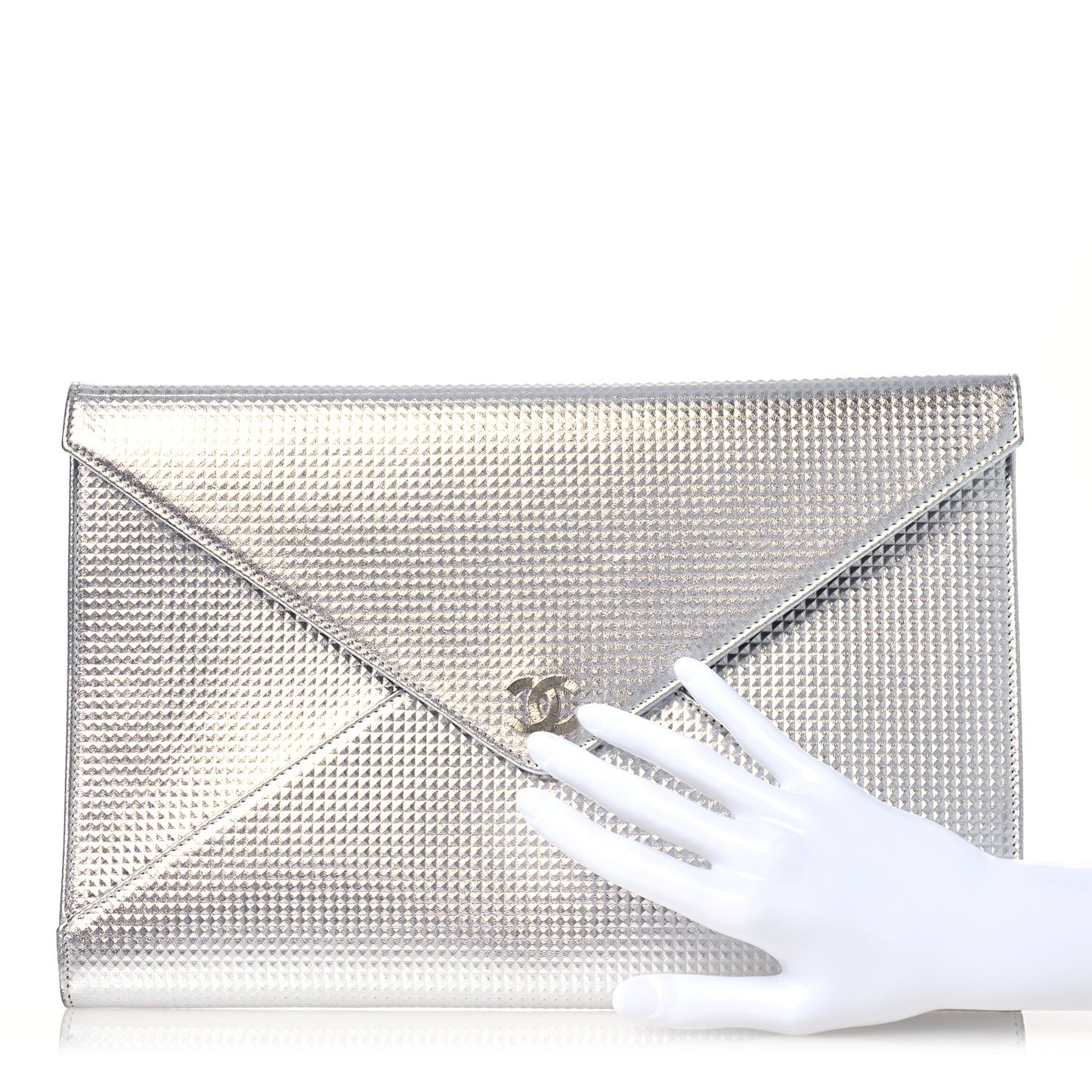 Metallic Lambskin Embossed Envelope Clutch Silver