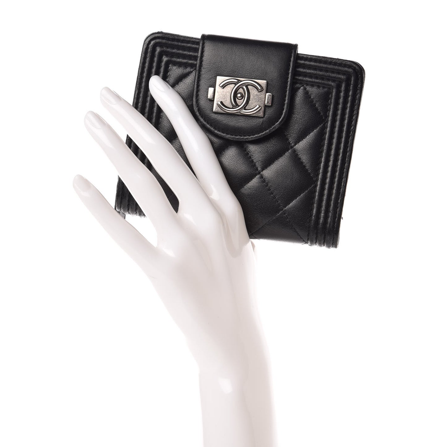 Lambskin Quilted Boy Zipped Pocket Wallet Black