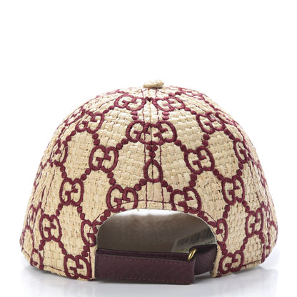 Gucci Raffia GG Monogram Elaphe Embroidered Aisha Baseball Hat L Ivory Bordeaux 4 of 9